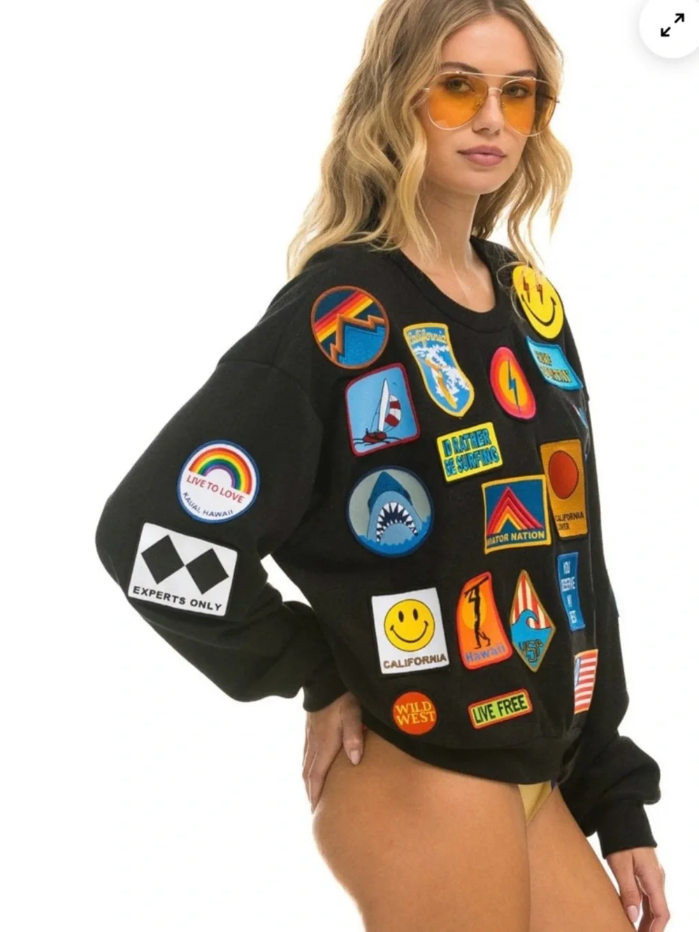 Aviator Nation VINTAGE PATCH RELAXED CREW SWEATSHIRT - BLACK XS NWT - Picture 5 of 9